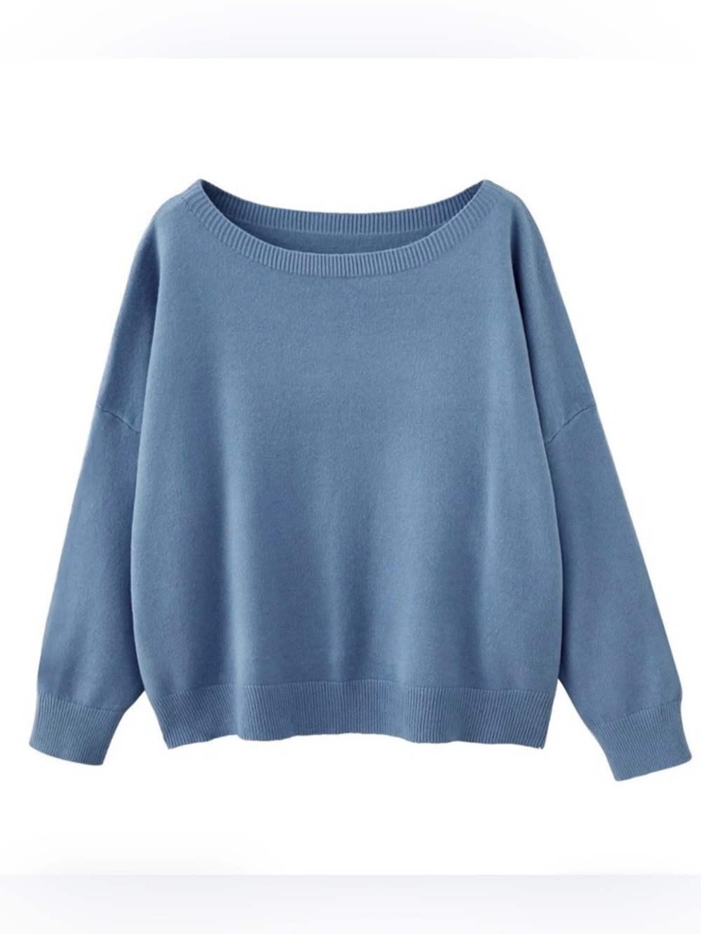 NWOT~ Women’s Drop Shoulder Boat Neck Sweater~ Blue~ M